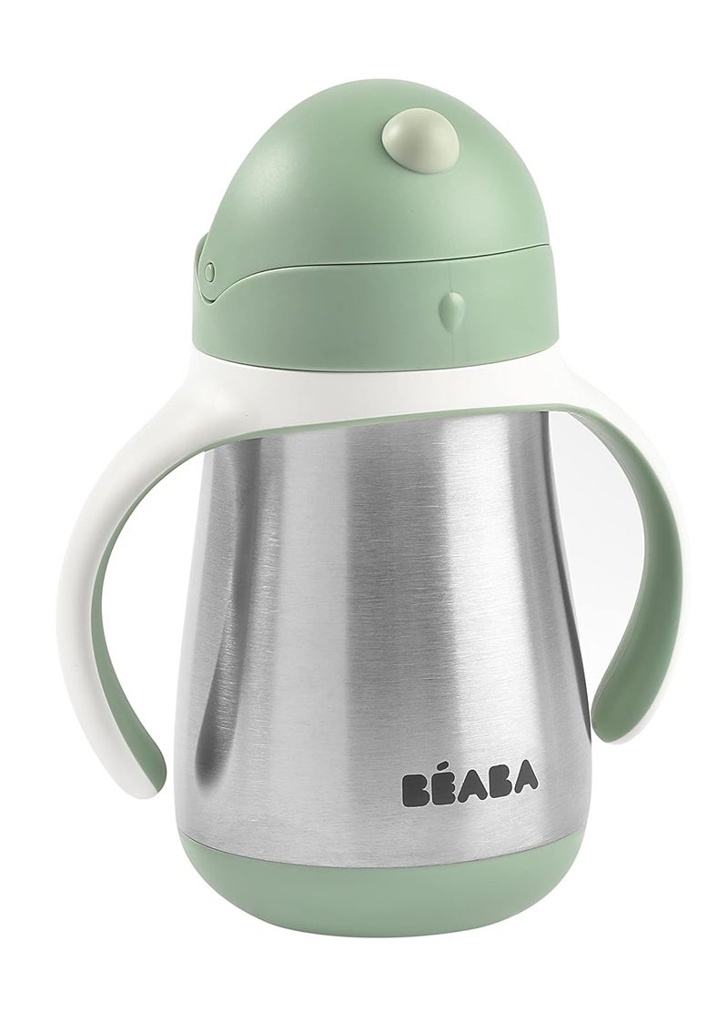 Baba Beaba Stainless Steel Straw Sippy Cup, Insulated Toddler Cups Spill Proof with Removable Handles, Made with High Grade Stainless Steel, 8+ Months, 8 oz (250mL), (Sage) - Image 3